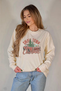 Small Town Christmas Trees Graphic Long Sleeve Tee - Ivy & Lane