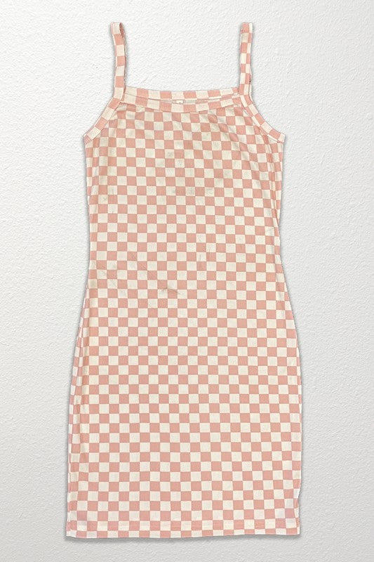 Checkered rib knit tank top dress