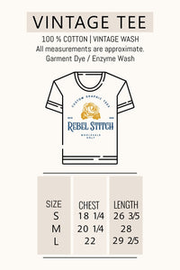 Rock and Roll Born to Ride, Garment Dye Tee Size Chart - Ivy & Lane