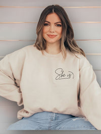 She Is Proverbs Graphic CrewNeck Sweatshirt