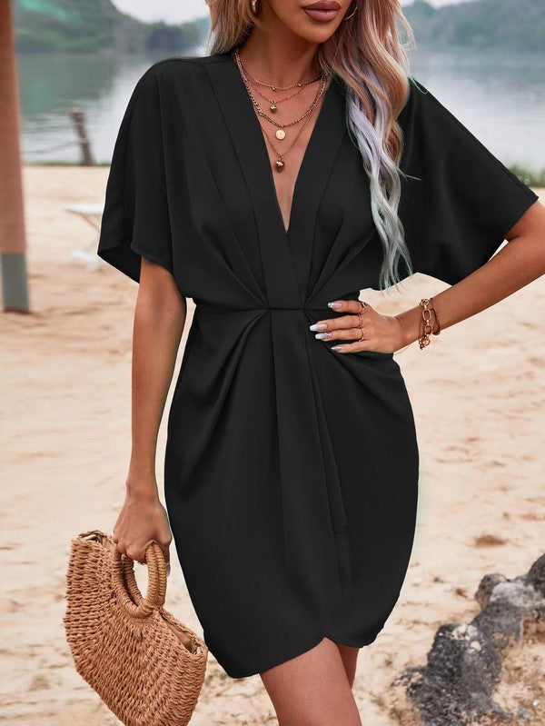Batwing sleeve ruched dress