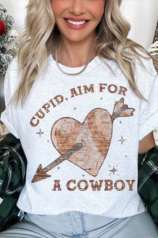 CUPID AIM FOR A COWBOY VALENTINES OVERSIZED TEE