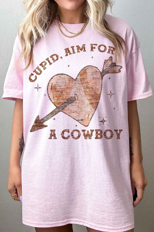 CUPID AIM FOR A COWBOY VALENTINES OVERSIZED TEE