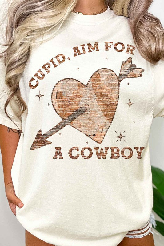 CUPID AIM FOR A COWBOY VALENTINES OVERSIZED TEE