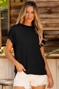 Textured Knit Exposed Stitching T-shirt