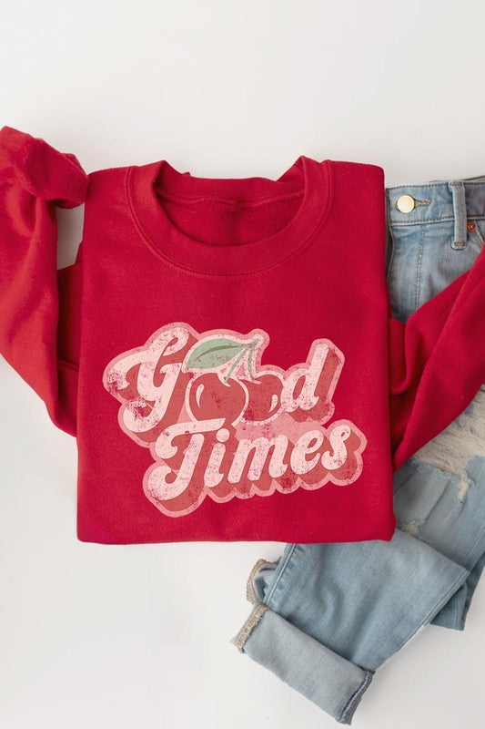 Good Times Cherry Fruit Graphic Fleece Sweatshirts