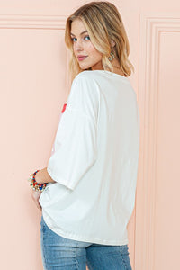 Colorblock Star Patched Half Sleeve Oversized Tee