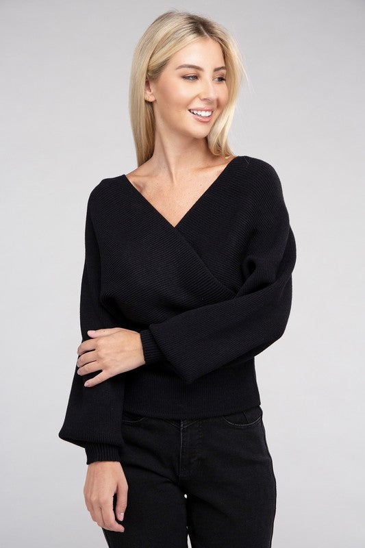 Viscose Cross Wrap Pullover Sweater - Ivy & Lane