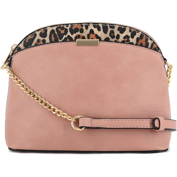 Leopard Accent Small Dome Crossbody Bag