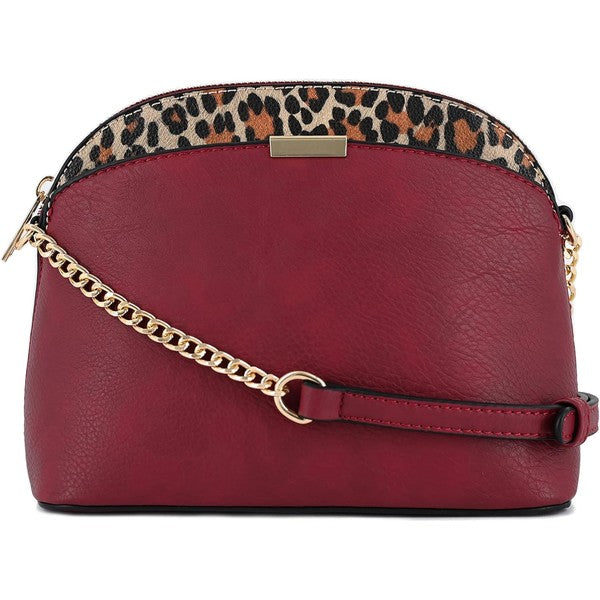 Leopard Accent Small Dome Crossbody Bag