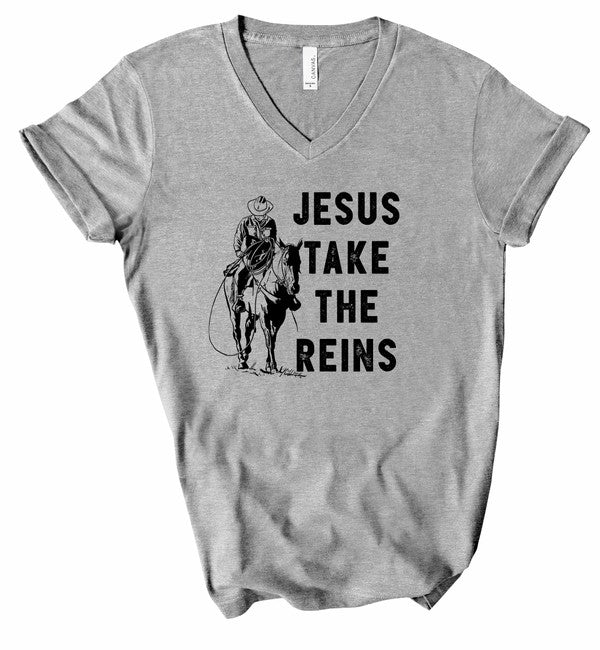 V-Neck Jesus Take the Reins Boutique Tee