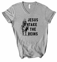 V-Neck Jesus Take the Reins Boutique Tee