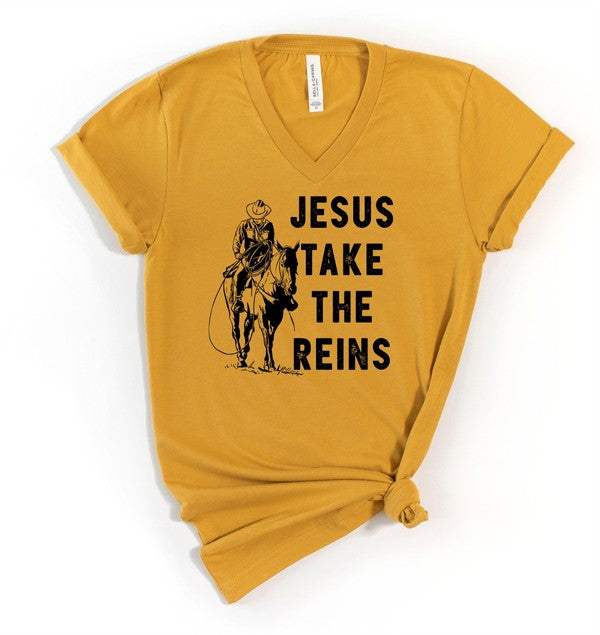 V-Neck Jesus Take the Reins Boutique Tee