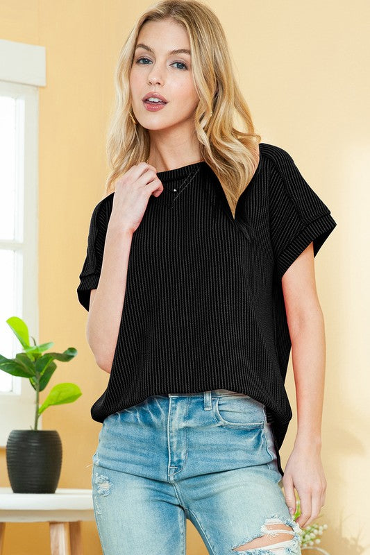 Textured Knit Exposed Stitching T-shirt