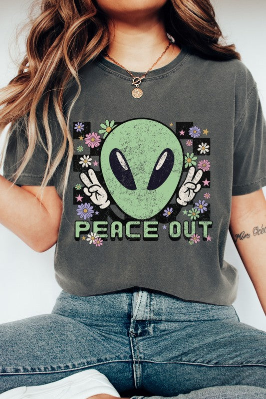 Peace Out Alien Retro Graphic Tee