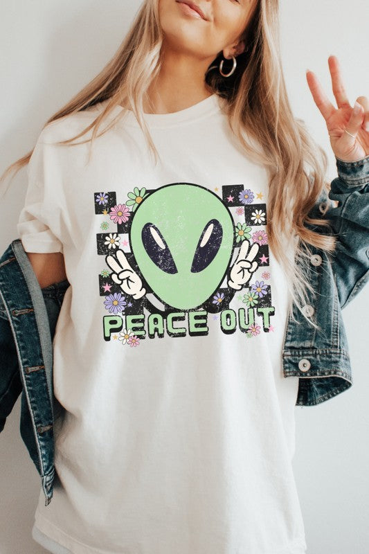 Peace Out Alien Retro Graphic Tee