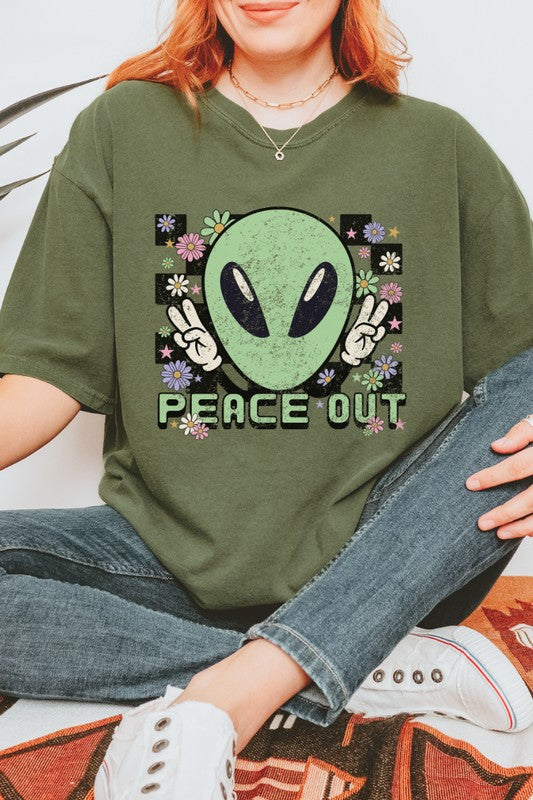 Peace Out Alien Retro Graphic Tee