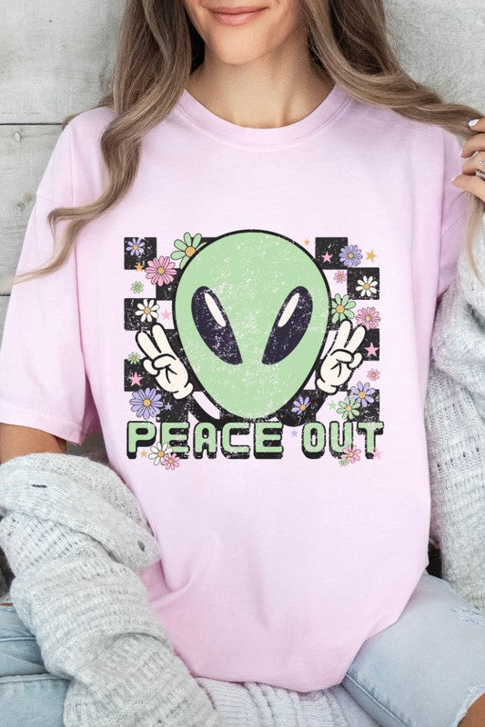 Peace Out Alien Retro Graphic Tee
