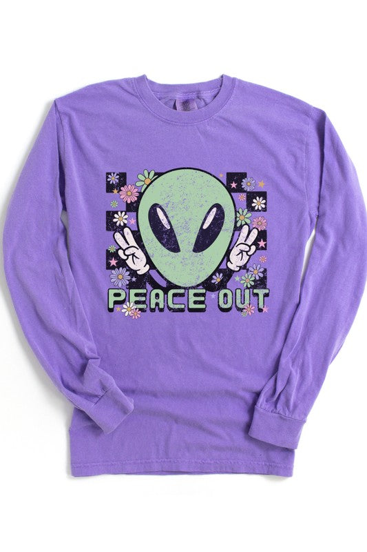 Peace Out Alien Retro Graphic Tee