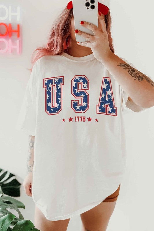 USA 1776 AMERICANA PATRIOTIC OVERSIZED TEE