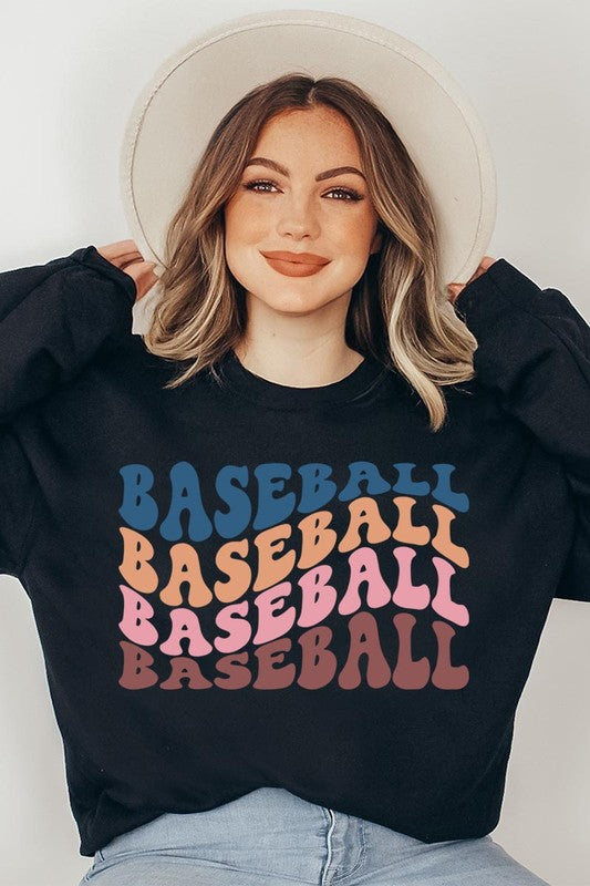 Baseball Wave Oversized Graphic Fleece Sweatshirts