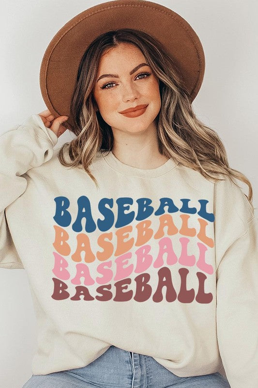 Baseball Wave Oversized Graphic Fleece Sweatshirts