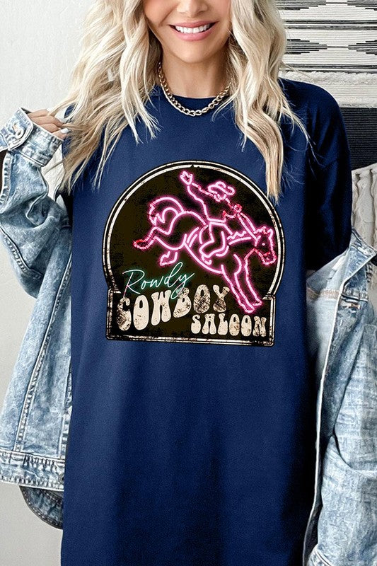 Cowboy Saloon Neon Graphic Heavyweight T Shirts