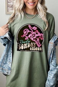 Cowboy Saloon Neon Graphic Heavyweight T Shirts