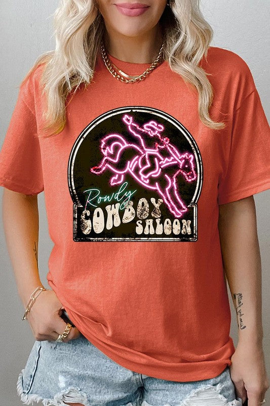 Cowboy Saloon Neon Graphic Heavyweight T Shirts