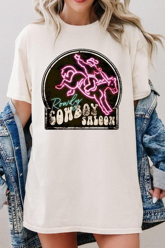 Cowboy Saloon Neon Graphic Heavyweight T Shirts