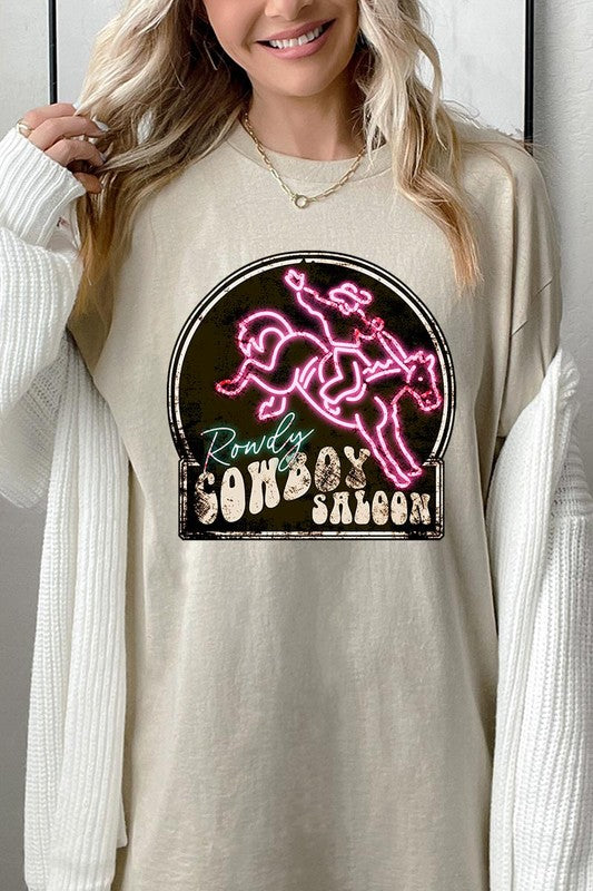 Cowboy Saloon Neon Graphic Heavyweight T Shirts