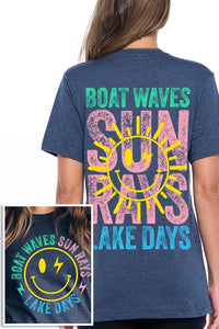 Boat Waves Sun Rays Lake Days Graphic T Shirts