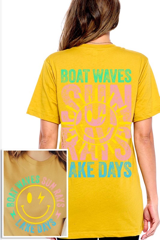 Boat Waves Sun Rays Lake Days Graphic T Shirts