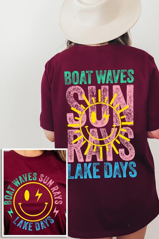 Boat Waves Sun Rays Lake Days Graphic T Shirts