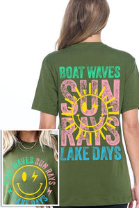 Boat Waves Sun Rays Lake Days Graphic T Shirts