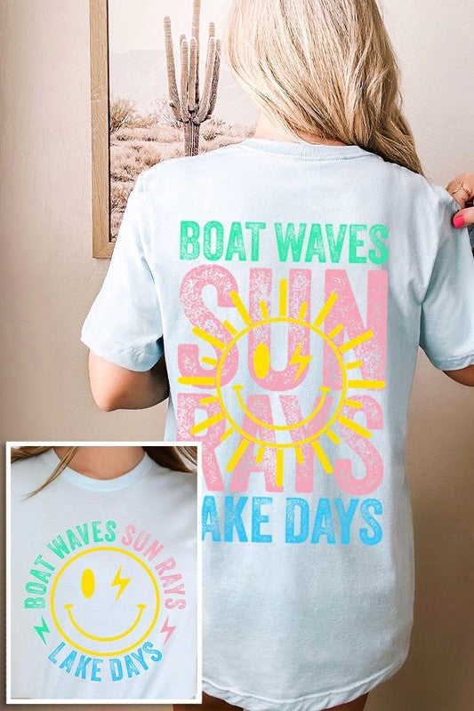 Boat Waves Sun Rays Lake Days Graphic T Shirts