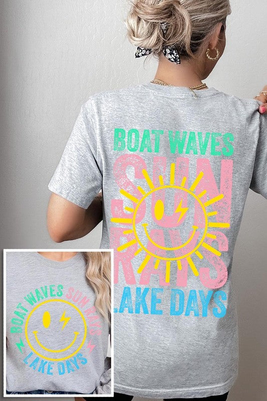 Boat Waves Sun Rays Lake Days Graphic T Shirts