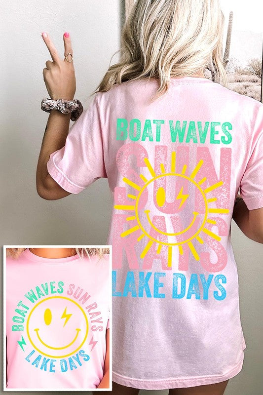 Boat Waves Sun Rays Lake Days Graphic T Shirts