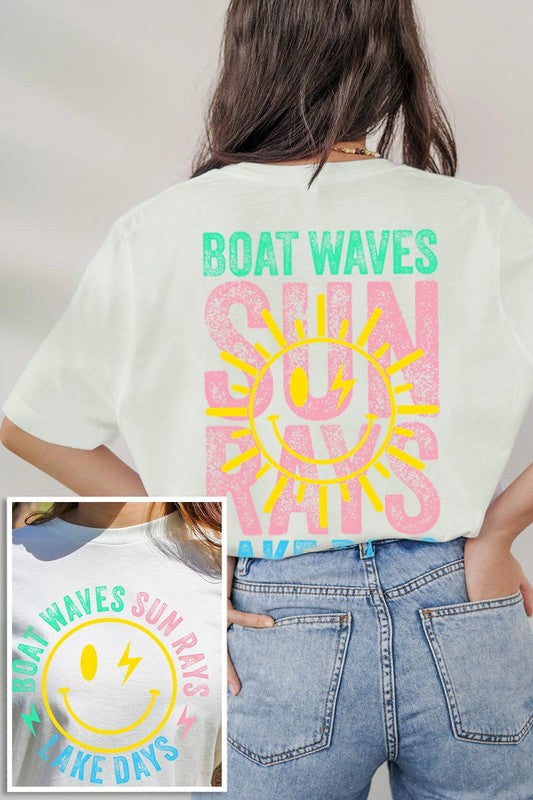 Boat Waves Sun Rays Lake Days Graphic T Shirts