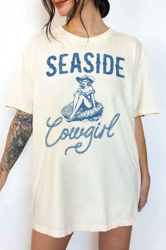 SEASIDE COWGIRL WESTERN OVERSIZED GRAPHIC TEE