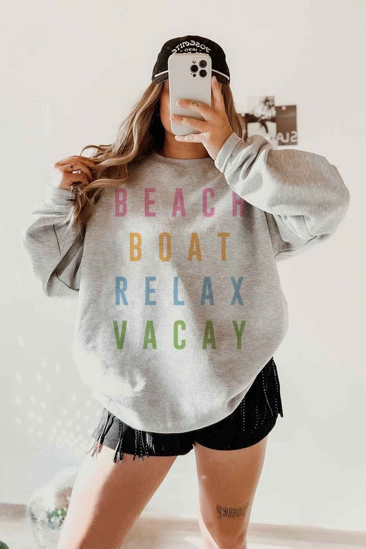 BEACH BOAT RELAX VACAY GRAPHIC SWEATSHIRT