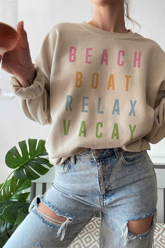 BEACH BOAT RELAX VACAY GRAPHIC SWEATSHIRT