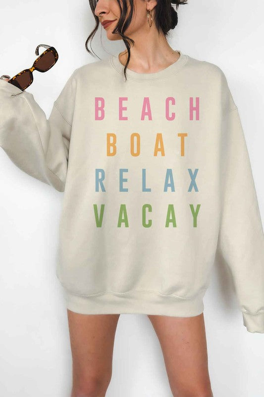 BEACH BOAT RELAX VACAY OVERSIZED SWEATSHIRT