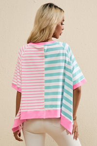 Women Stripe Contrast Patchwork Oversized T Shirt