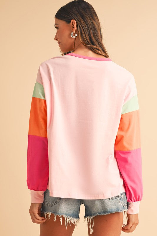 Color Block Sleeve Loose Fit Top