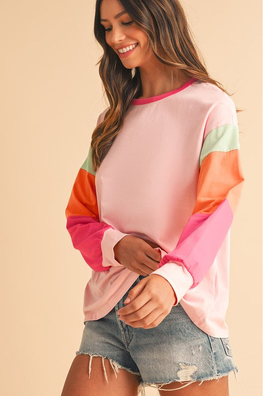 Color Block Sleeve Loose Fit Top