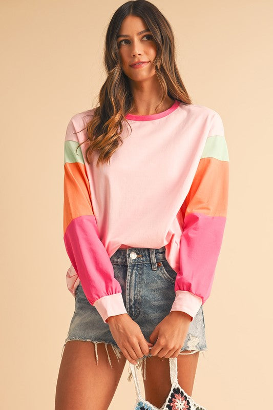 Color Block Sleeve Loose Fit Top