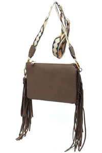 Aztec Guitar Strap Fringe Clutch Crossbody Bag