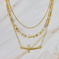 Side Hanging Cross Layered Chain Necklace