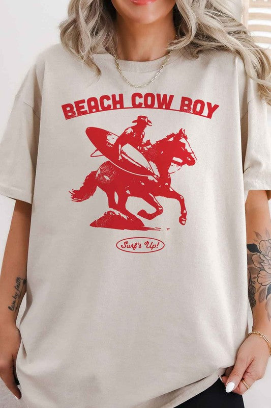 BEACH COW BOY SURFS UP OVERSIZED GRAPHIC TEE